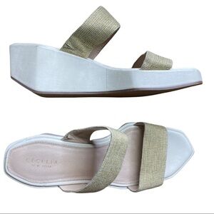 Cecelia New York BAILY Platform Slide Sandal Alabaster White Gold Band Mule Geo